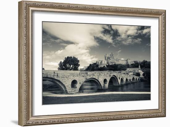 Pont Vieux Bridge with Cathedrale Saint-Nazaire in the Background, Beziers, Herault-null-Framed Photographic Print