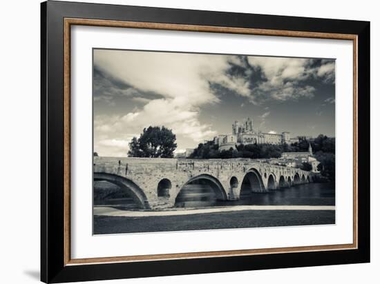 Pont Vieux Bridge with Cathedrale Saint-Nazaire in the Background, Beziers, Herault-null-Framed Photographic Print