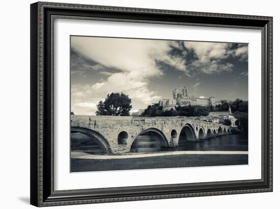 Pont Vieux Bridge with Cathedrale Saint-Nazaire in the Background, Beziers, Herault-null-Framed Photographic Print