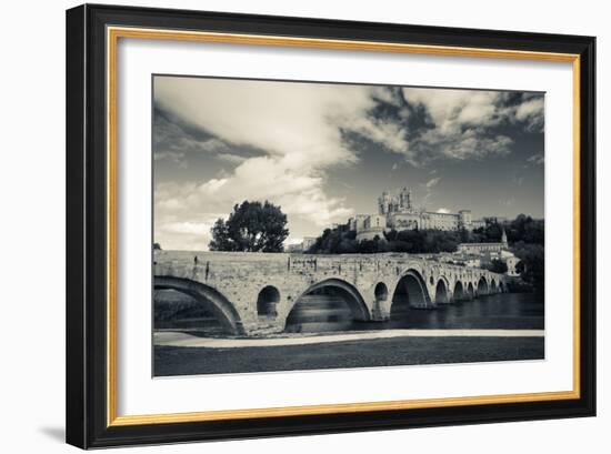 Pont Vieux Bridge with Cathedrale Saint-Nazaire in the Background, Beziers, Herault-null-Framed Photographic Print