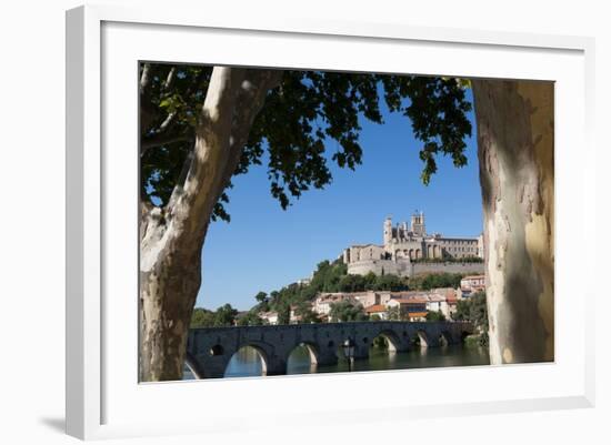 Pont Vieux over the River Orb with St. Nazaire Cathedral in Beziers, Languedoc-Roussillon, France-Martin Child-Framed Photographic Print