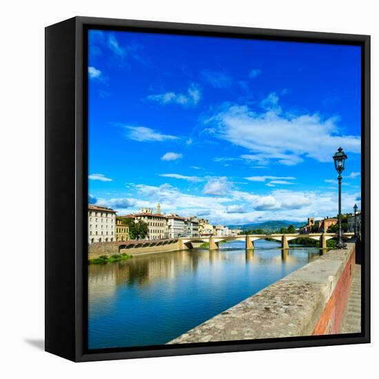 Ponte Alle Grazie Bridge on Arno River, Sunset Landscape. Florence or Firenze, Italy.-stevanzz-Framed Premier Image Canvas