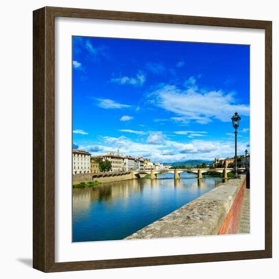 Ponte Alle Grazie Bridge on Arno River, Sunset Landscape. Florence or Firenze, Italy.-stevanzz-Framed Photographic Print