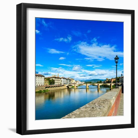 Ponte Alle Grazie Bridge on Arno River, Sunset Landscape. Florence or Firenze, Italy.-stevanzz-Framed Photographic Print