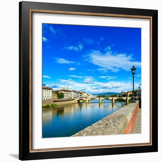 Ponte Alle Grazie Bridge on Arno River, Sunset Landscape. Florence or Firenze, Italy.-stevanzz-Framed Photographic Print