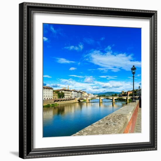 Ponte Alle Grazie Bridge on Arno River, Sunset Landscape. Florence or Firenze, Italy.-stevanzz-Framed Photographic Print