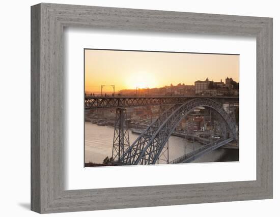 Ponte Dom Luis I Bridge at sunset, Ribeira District, UNESCO World Heritage Site, Porto (Oporto), Po-Markus Lange-Framed Photographic Print
