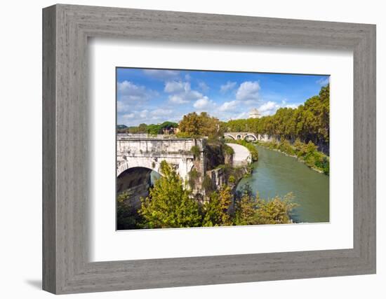 Ponte Emilio (Ponte Rotto), Fabricius' Bridge Behind, Rome, Lazio, Italy-Nico Tondini-Framed Photographic Print