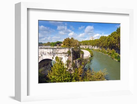 Ponte Emilio (Ponte Rotto), Fabricius' Bridge Behind, Rome, Lazio, Italy-Nico Tondini-Framed Photographic Print