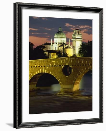 Ponte Pietra Bridge and Adige River at Dusk in the Town of Verona, Veneto, Italy, Europe-Gavin Hellier-Framed Photographic Print