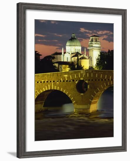 Ponte Pietra Bridge and Adige River at Dusk in the Town of Verona, Veneto, Italy, Europe-Gavin Hellier-Framed Photographic Print