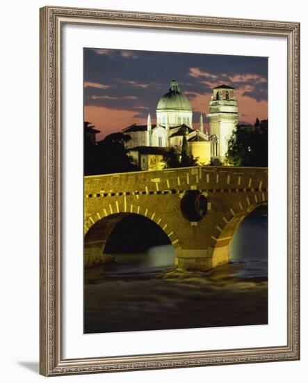 Ponte Pietra Bridge and Adige River at Dusk in the Town of Verona, Veneto, Italy, Europe-Gavin Hellier-Framed Photographic Print
