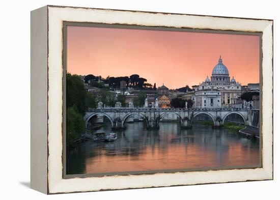 Ponte Sant'Angelo and St. Peter's Basilica at Sunset, Vatican City, Rome-David Clapp-Framed Premier Image Canvas