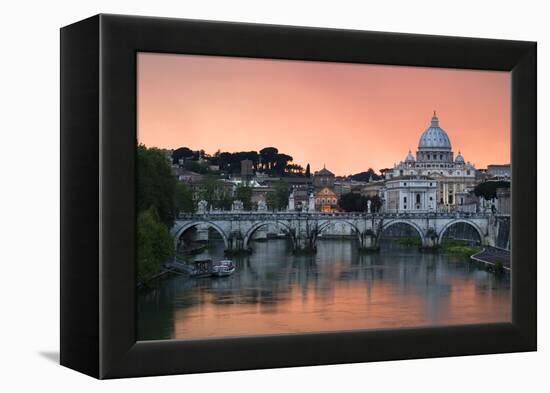 Ponte Sant'Angelo and St. Peter's Basilica at Sunset, Vatican City, Rome-David Clapp-Framed Premier Image Canvas