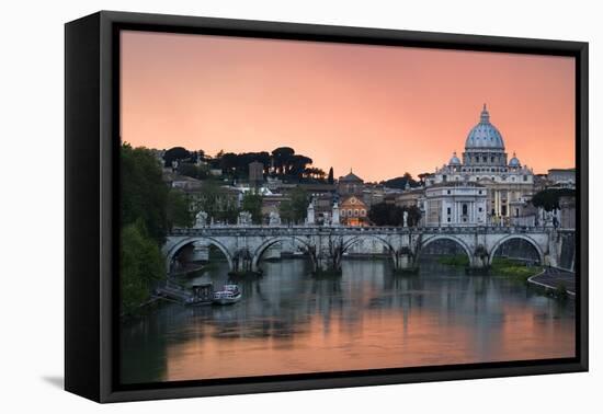 Ponte Sant'Angelo and St. Peter's Basilica at Sunset, Vatican City, Rome-David Clapp-Framed Premier Image Canvas