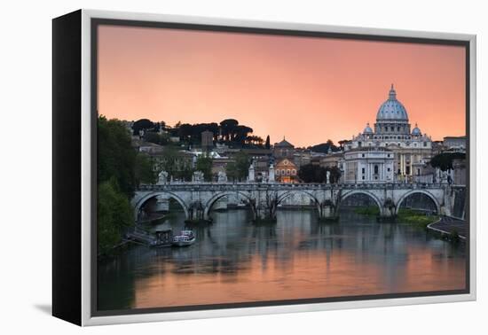 Ponte Sant'Angelo and St. Peter's Basilica at Sunset, Vatican City, Rome-David Clapp-Framed Premier Image Canvas