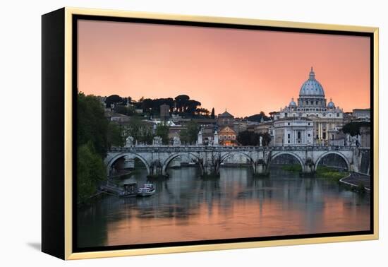 Ponte Sant'Angelo and St. Peter's Basilica at Sunset, Vatican City, Rome-David Clapp-Framed Premier Image Canvas