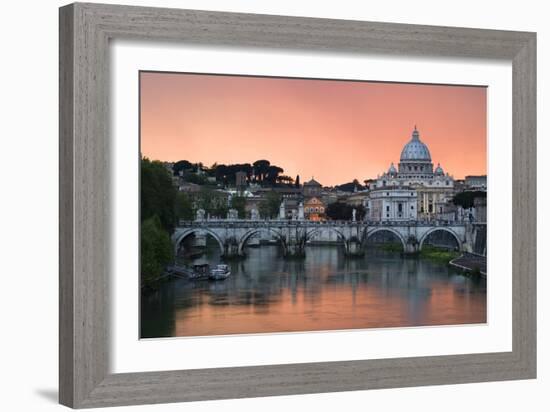 Ponte Sant'Angelo and St. Peter's Basilica at Sunset, Vatican City, Rome-David Clapp-Framed Photographic Print