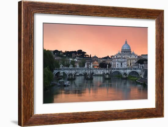 Ponte Sant'Angelo and St. Peter's Basilica at Sunset, Vatican City, Rome-David Clapp-Framed Photographic Print