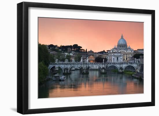 Ponte Sant'Angelo and St. Peter's Basilica at Sunset, Vatican City, Rome-David Clapp-Framed Photographic Print