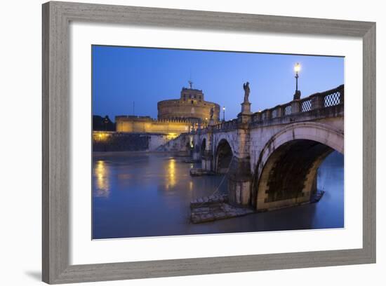 Ponte Sant'Angelo on the River Tiber and the Castel Sant'Angelo at Night, Rome, Lazio, Italy-Stuart Black-Framed Photographic Print