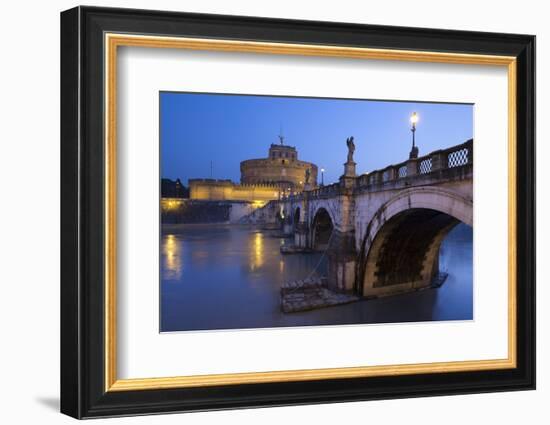 Ponte Sant'Angelo on the River Tiber and the Castel Sant'Angelo at Night, Rome, Lazio, Italy-Stuart Black-Framed Photographic Print