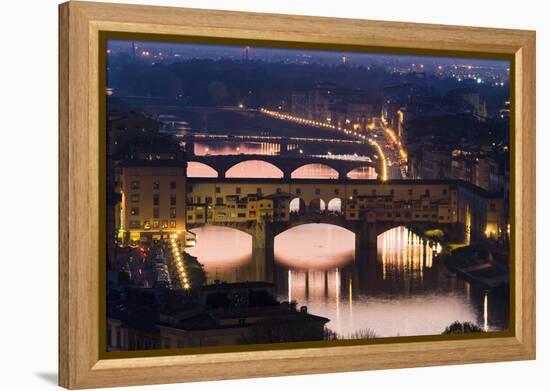 Ponte Vecchio and the River Arno at Dusk, Florence, Italy-David Clapp-Framed Premier Image Canvas