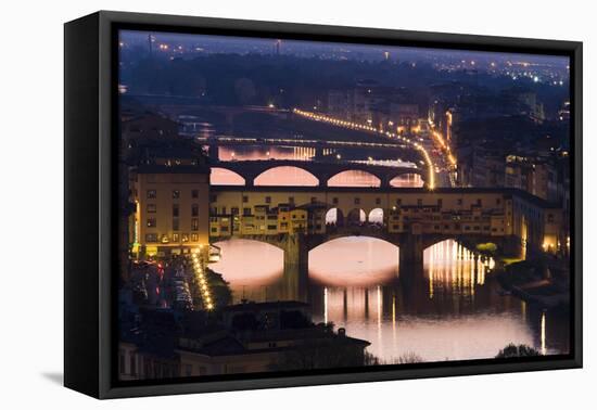 Ponte Vecchio and the River Arno at Dusk, Florence, Italy-David Clapp-Framed Premier Image Canvas