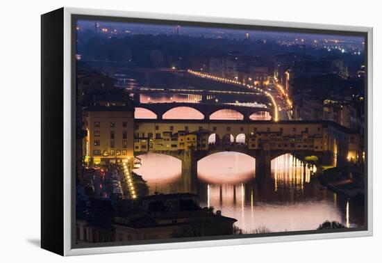 Ponte Vecchio and the River Arno at Dusk, Florence, Italy-David Clapp-Framed Premier Image Canvas