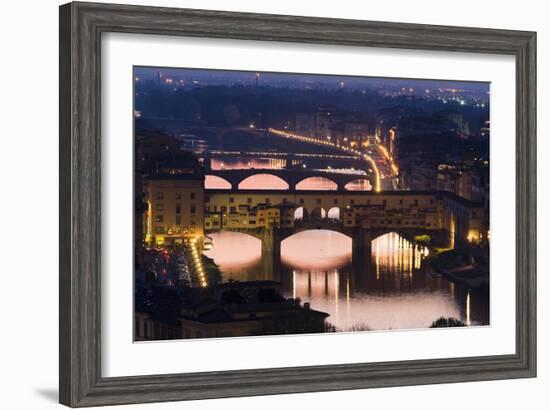 Ponte Vecchio and the River Arno at Dusk, Florence, Italy-David Clapp-Framed Photographic Print