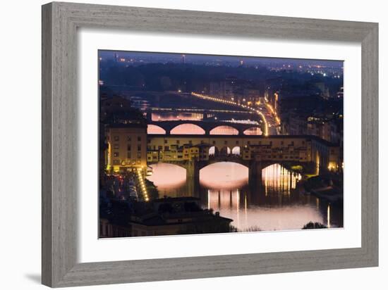 Ponte Vecchio and the River Arno at Dusk, Florence, Italy-David Clapp-Framed Photographic Print