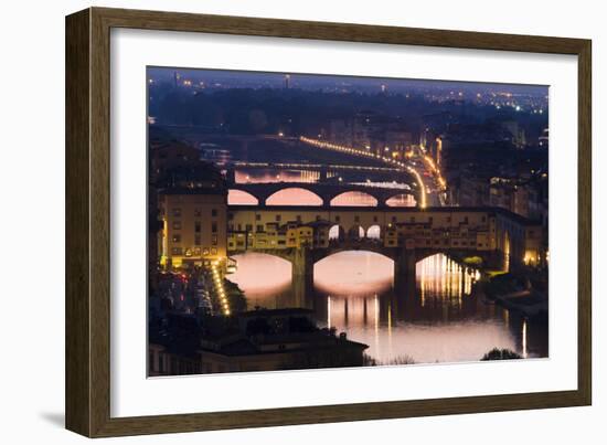 Ponte Vecchio and the River Arno at Dusk, Florence, Italy-David Clapp-Framed Photographic Print