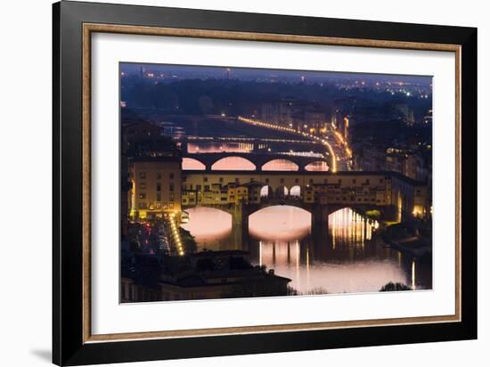 Ponte Vecchio and the River Arno at Dusk, Florence, Italy-David Clapp-Framed Photographic Print