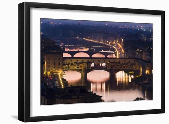 Ponte Vecchio and the River Arno at Dusk, Florence, Italy-David Clapp-Framed Photographic Print