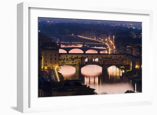 Ponte Vecchio and the River Arno at Dusk, Florence, Italy-David Clapp-Framed Photographic Print