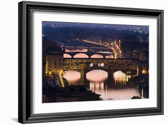 Ponte Vecchio and the River Arno at Dusk, Florence, Italy-David Clapp-Framed Photographic Print