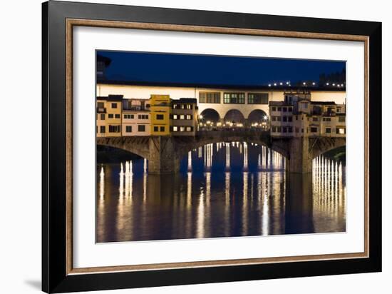 Ponte Vecchio at Night, Florence, Italy-David Clapp-Framed Photographic Print