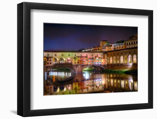 Ponte Vecchio at Night, Florence, Italy-George Oze-Framed Photographic Print
