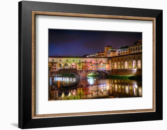 Ponte Vecchio at Night, Florence, Italy-George Oze-Framed Photographic Print