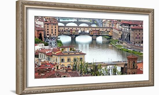 Ponte Vecchio Bridge across Arno River, Florence, UNESCO World Heritage Site, Tuscany, Italy, Europ-Hans-Peter Merten-Framed Photographic Print
