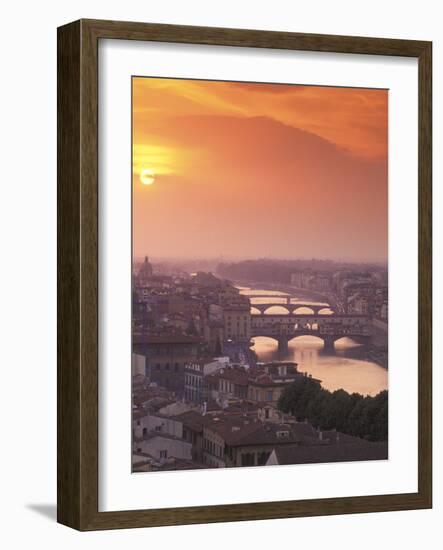 Ponte Vecchio Bridge at Sunset Viewed from Piazza Michelangelo, Florence, Tuscanny, Italy-Walter Bibikow-Framed Photographic Print