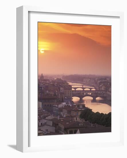 Ponte Vecchio Bridge at Sunset Viewed from Piazza Michelangelo, Florence, Tuscanny, Italy-Walter Bibikow-Framed Photographic Print