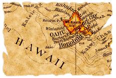 Honolulu Old Map-Pontuse-Framed Stretched Canvas