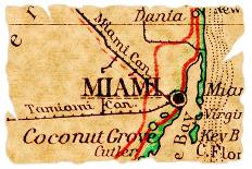 Miami Old Map-Pontuse-Framed Stretched Canvas