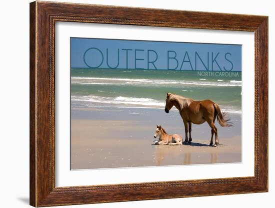 Pony and Foal - Outer Banks, North Carolina-Lantern Press-Framed Art Print