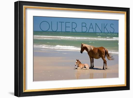 Pony and Foal - Outer Banks, North Carolina-Lantern Press-Framed Art Print