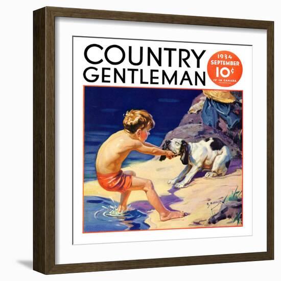 "Pooch Doesn't Want to Swim," Country Gentleman Cover, September 1, 1934-Henry Hintermeister-Framed Giclee Print