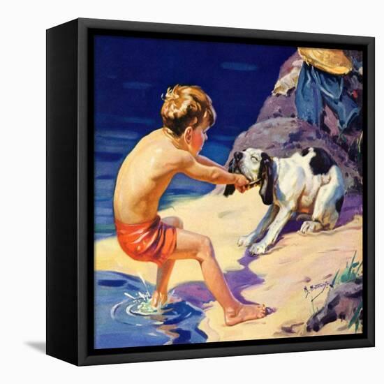 "Pooch Doesn't Want to Swim,"September 1, 1934-Henry Hintermeister-Framed Premier Image Canvas