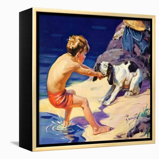 "Pooch Doesn't Want to Swim,"September 1, 1934-Henry Hintermeister-Framed Premier Image Canvas