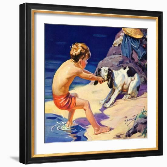 "Pooch Doesn't Want to Swim,"September 1, 1934-Henry Hintermeister-Framed Giclee Print